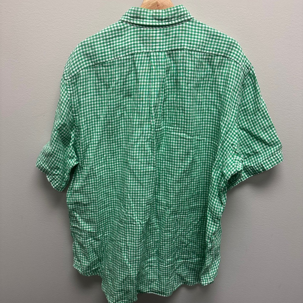 Ralph Lauren Linen Button Down Shirt Mens XXL Green Gingham Check Classic Fit SS - Picture 3 of 8